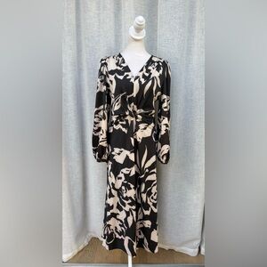 Donna Karan New York black ivory floral large print long sleeve dress